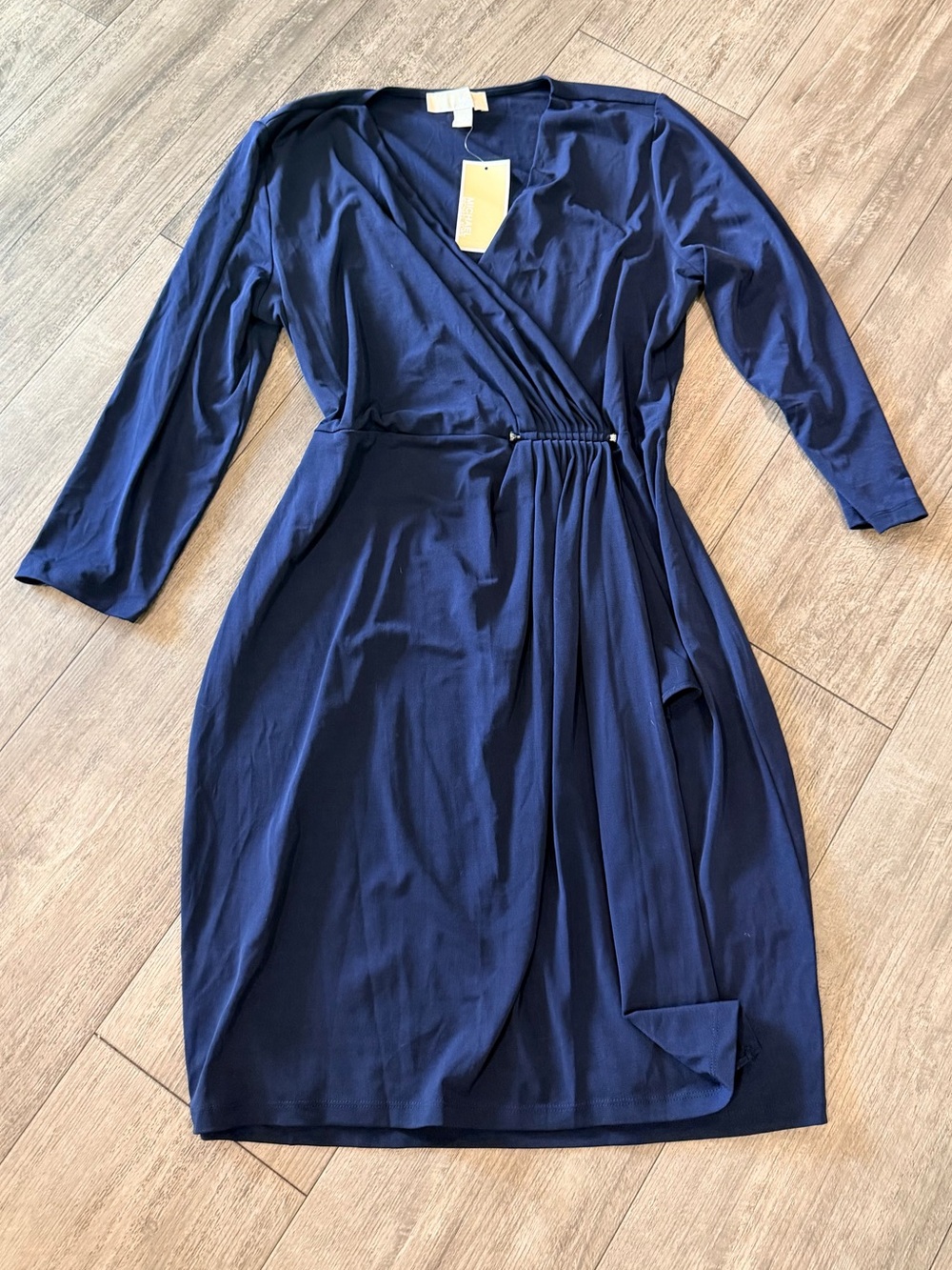 Michael Kors Navy Long-Sleeve Faux-Wrap Dress